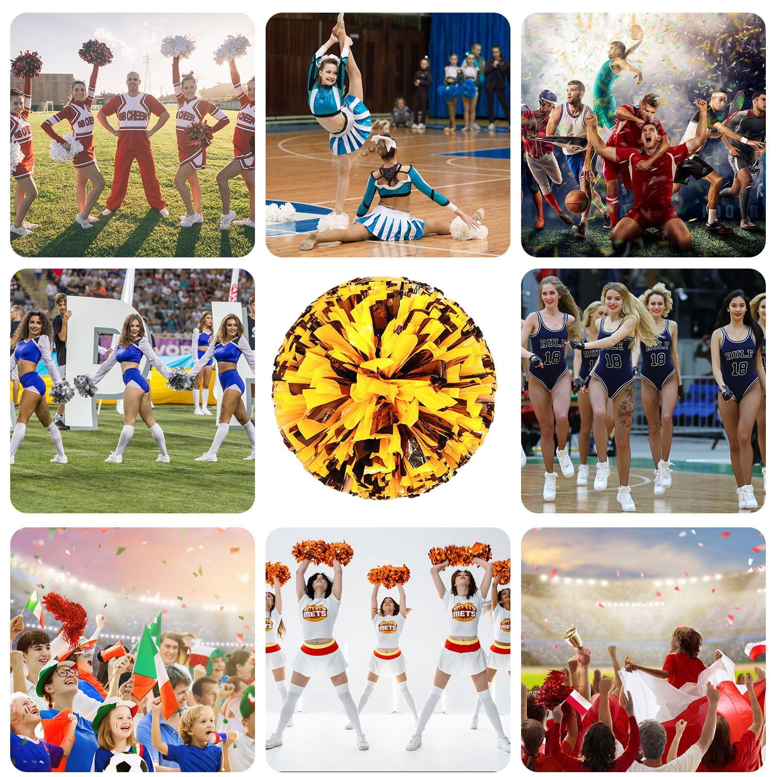 Pom Poms Cheer 14 Pieces, Cheerleading Pompoms Handheld Squad Set for Sports Team, Party, Festival, Adults Kids, Easy Fluff Design