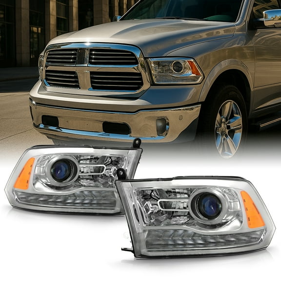 AKKON - For 2016-2018 Dodge Ram 1500 2500 3500 & 19-22 1500 Classic Projector LED Headlights OE Chrome Pair Housing
