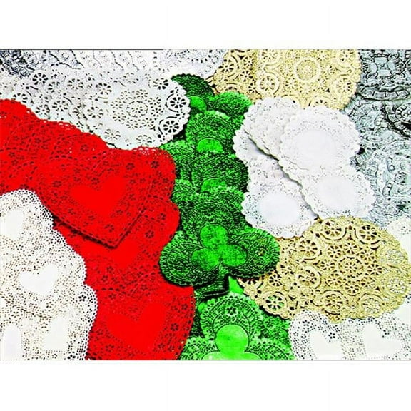 Paper Die-Cut Heart Lace Dolly, Assorted Color, 4 In. Pack - 100