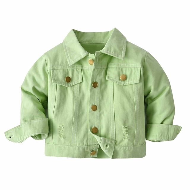 FAIWAD Toddler Baby Girl Denim Jacket Long Sleeve Lapel Button Down Jean Coat Color Block Spring Outwear
