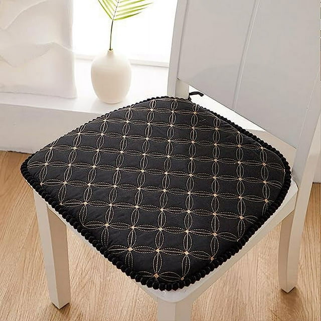 Nvzi Cojín para silla con lazos para sillas de comedor, almohadillas para silla de cocina de espuma viscoelástica texturizada , cojines negros para silla de comedor de interior, juego de 3