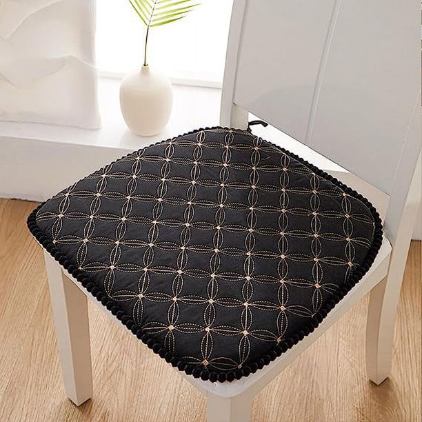Nvzi Cojín para silla con lazos para sillas de comedor, almohadillas para silla de cocina de espuma viscoelástica texturizada , cojines negros para silla de comedor de interior, juego de 3