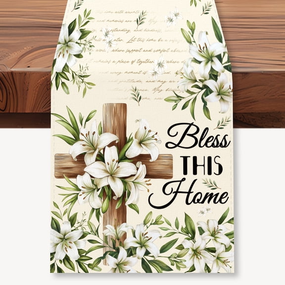 Blessed Table Runner 13x72 Inch Olive Leaves Bless This Home God Bless Easter Kitchen Dining Table Decoration Spring Summer Seasonal