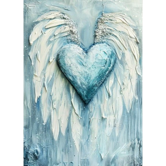 5D DIY Diamond Art Textured Angel Wing Heart-shape DIY Paint with Full Drill Round Diamond Gems Painting by Number Kits for Adults Art Craft Home Wall Decor 15.8x19.8in