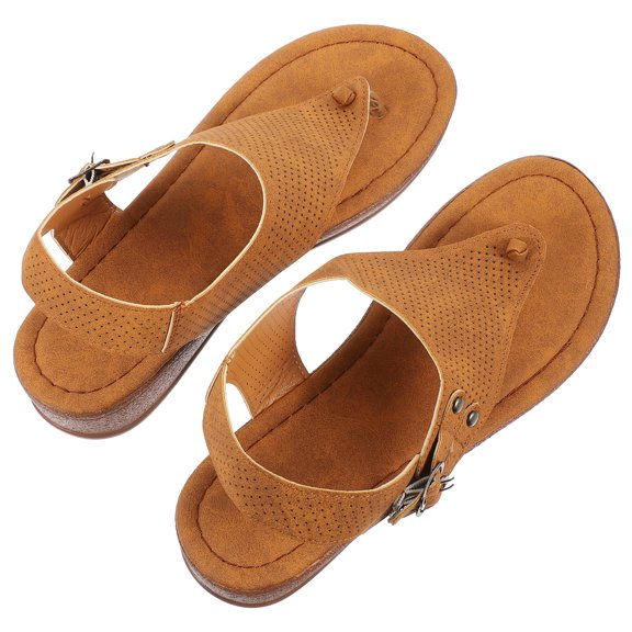 MLINS Sandals Beach for Women Heels Flat Women's Shoes Casual Dressy Light Brown