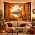 thumbnail image 3 of Autumn Forest Landscape Through Arched Wooden Window, Calming Rustic Art for Nature Lovers, Scenic Wall Decor Thanksgiving Hostess Gift Tapestry Wall Hanging for Living Room and Bedroom, 3 of 6