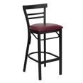 thumbnail image 1 of HERCULES Series Black Two-Slat Ladder Back Metal Restaurant Barstool - Burgundy Vinyl Seat, 1 of 6