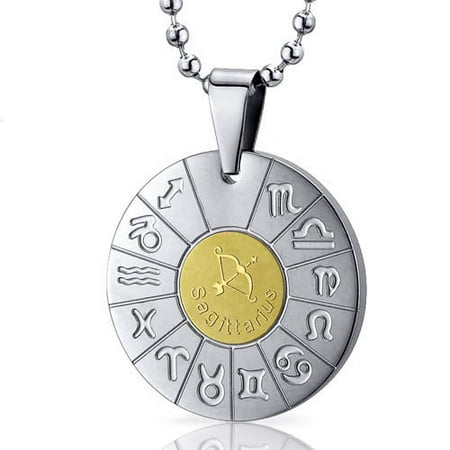 Oravo Sagittarius Archer Sign Zodiac Symbol Stainless Steel Circle Pendant Necklace