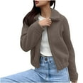 thumbnail image 3 of qucoqpe Womens Fleece Cropped Jackets Long Sleeve Zipper Lapel Coats Fall Casual Trendy Outerwear Winter Jackets for Women, 3 of 8