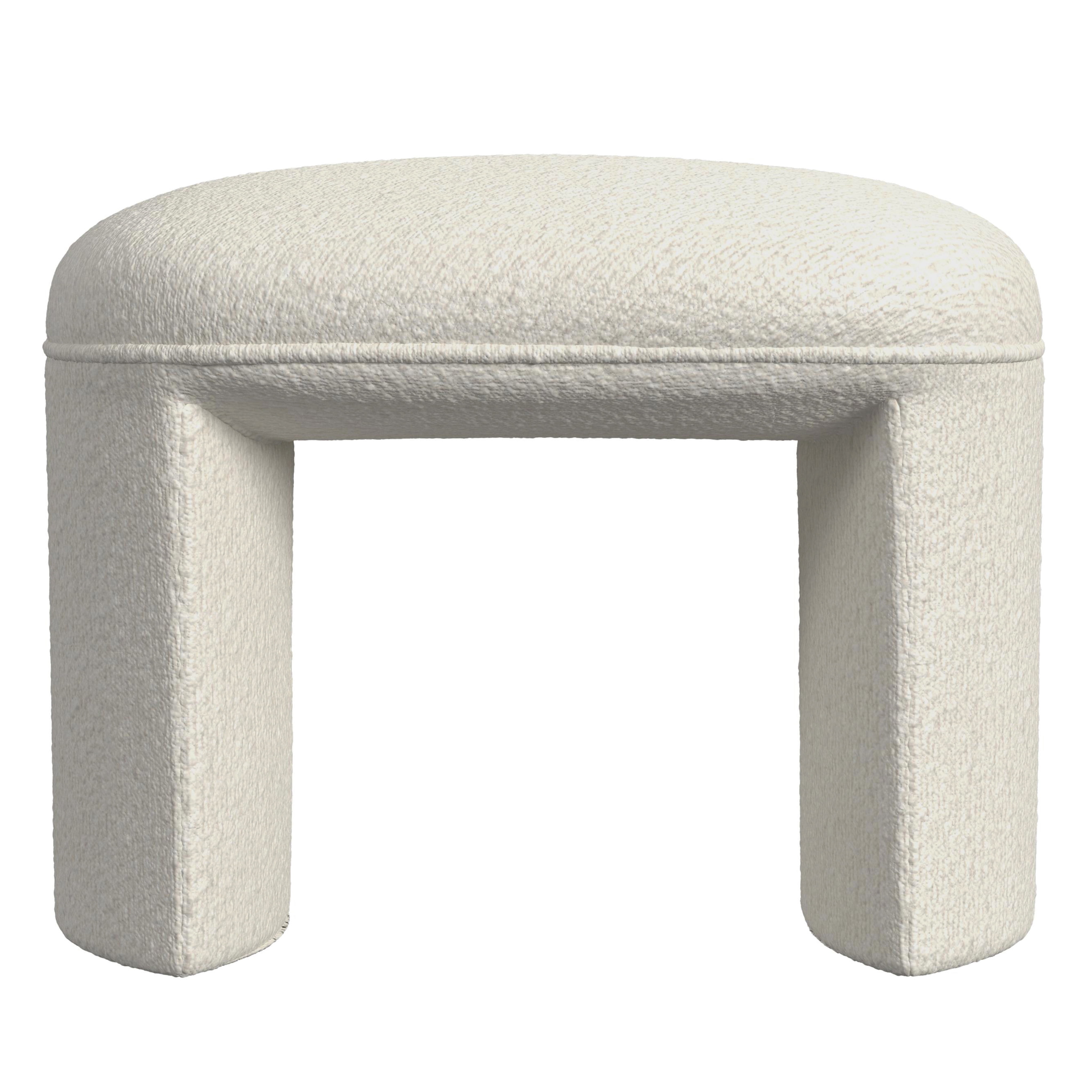 HomePop Quinn Upholstered Ottoman, Cream Boucle