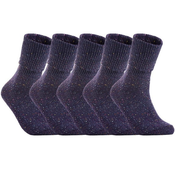 Lian LifeStyle Women's 5 Pair's Exceptional High Crew Wool Socks Non Slip, Cozy and Cool HR1412 Size 6-9 Purple