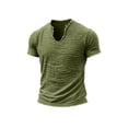 thumbnail image 5 of Zimjoy Men's Linen Shirts Loose Fit V-Neck Short Sleeve Tee Shirts Textured Solid Color Casual Streetwear Basic Tee Army Green L, 5 of 5