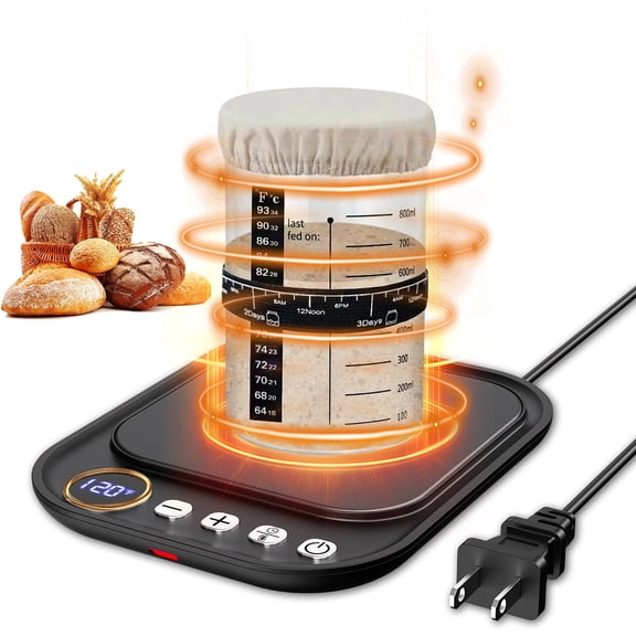 Sourdough Starter Warmer Mat for Jars up to 40 oz with Temp Memory Function & Precise 1°F Thermostat Control (65-140°F), Sourdough Warming Mat for Home Baking with 24H Timer (Black)