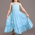 thumbnail image 6 of Girls Sleeveless Sequin Tulle Maxi Dress - Mesh Yoke Ruffle Hem Flowy Party Dress for Kids 6-12 Sky Blue 110, 6 of 6