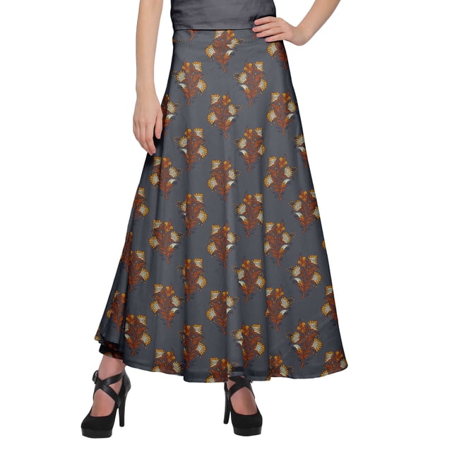 Moomaya Jupe Longue en Rayonne Imprimée pour Femmes Grande Taille Jupe Maxi à Taille Nouée