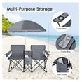 thumbnail image 6 of Double Camping Chair, Folding Camp Chair with Removable Umbrella, Cup Holders, Cooler Bag, Side Pocket & Carry Bag, 2-Person Beach Chair for Outdoor, Sports, Concerts, Travel, Picnic (Grey), 6 of 9