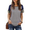 thumbnail image 3 of Women's Summer Long/Short Sleeve Shirts Crew Neck Tees Striped Color Block Blouse Tops, 3 of 6