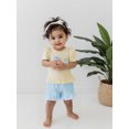 thumbnail image 3 of BemeyourBBs Toddler Baby Girl Summer Clothes 2 Pieces Outfits Whale Embroidered Short Sleeve Round Neck T-Shirt Plaid Print Ruffled Shorts Set, 3 of 9