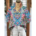 thumbnail image 3 of Unbranded Floral Print Slit Neck Bubble Sleeve Blouse Women's, 3 of 4