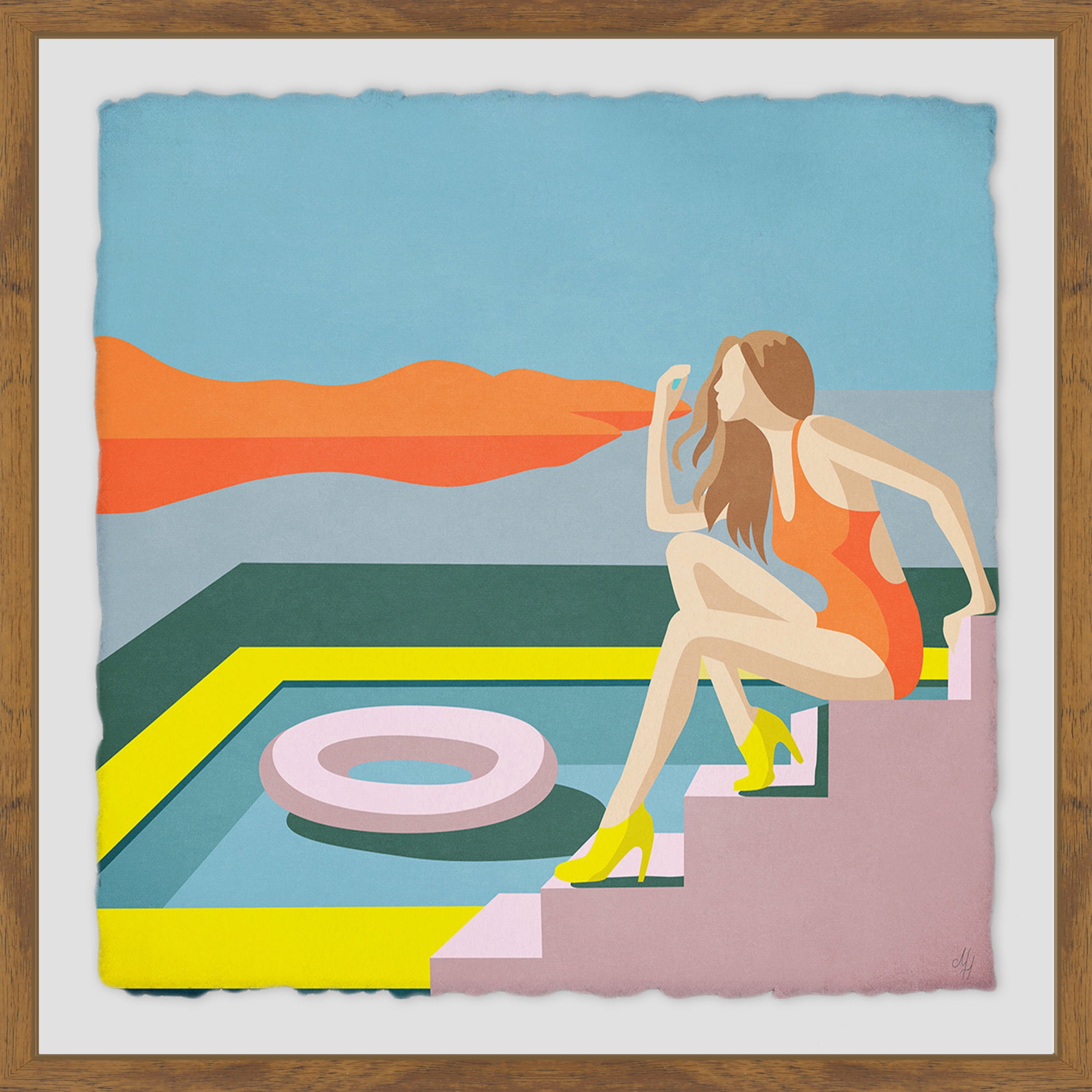 Waiting on the Steps Framed Painting Print