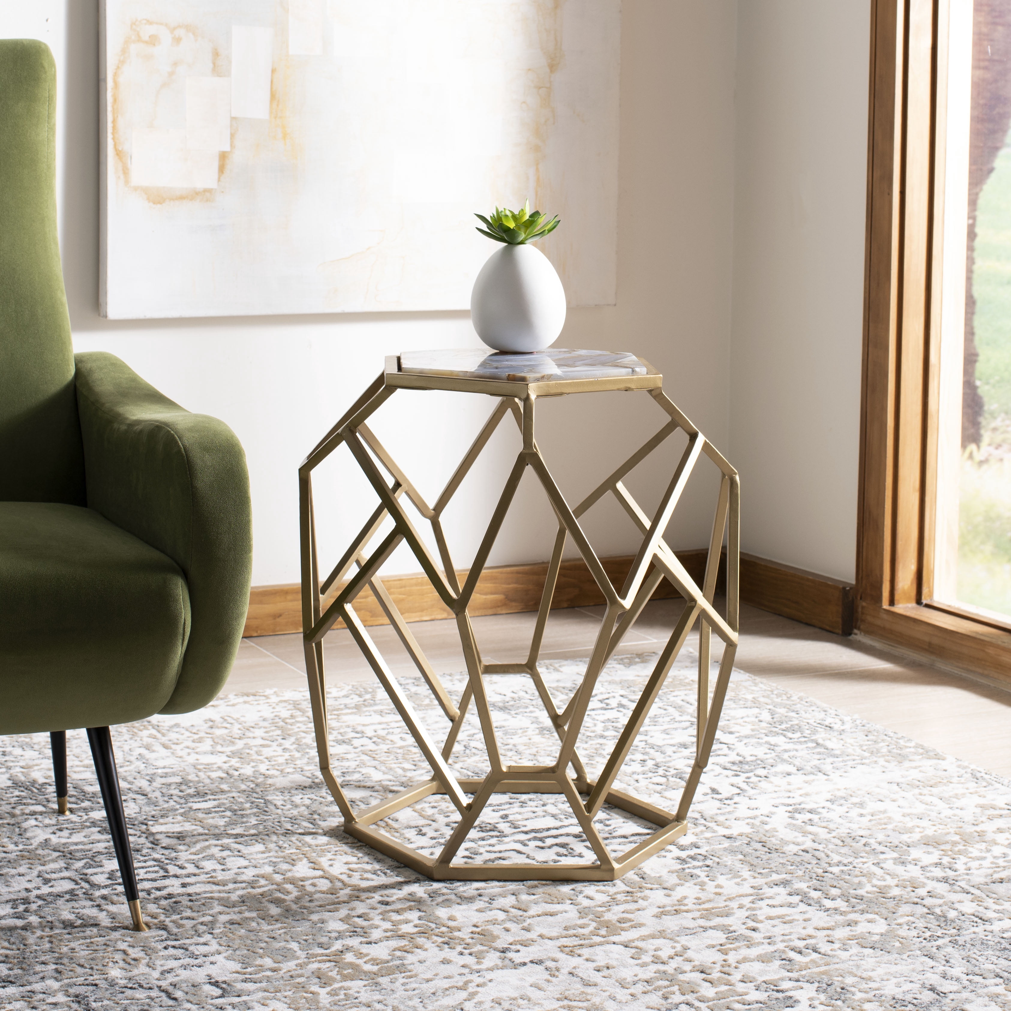 SAFAVIEH Ava Modern Glam Geometric Accent Table, Multi/Gold
