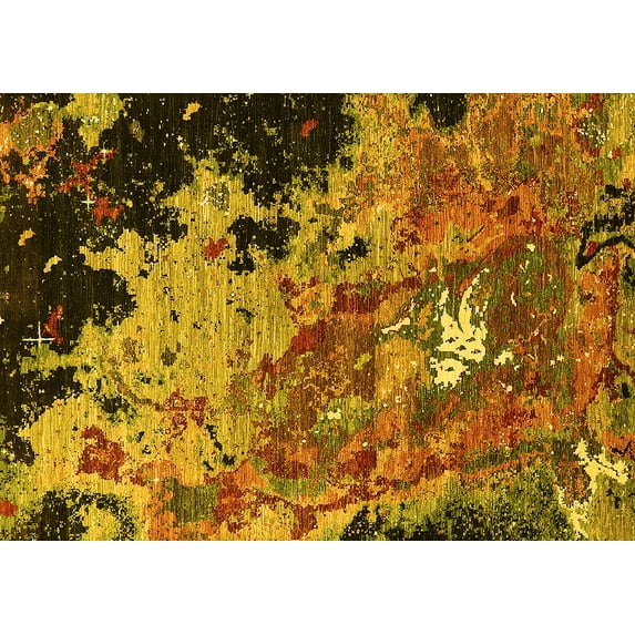 Ahgly Company Machine Washable Indoor Rectangle Oriental Yellow Industrial Area Rugs, 4' x 6'