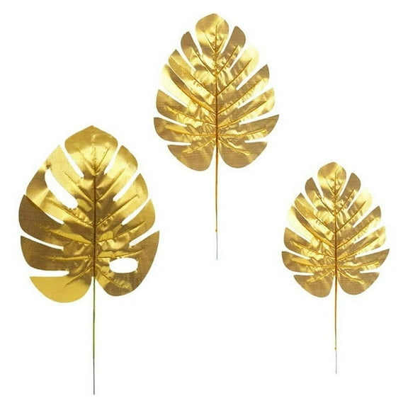 30Pcs Artificial Plants Palm Leaves Gold Tropical Party Decorations Turtle Leaf Monstera