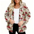 thumbnail image 6 of Women's Fashionable Casual Zippered Hooded Sweatshirt Jacket with Christmas Print and Drawstring, Furry Plush for Winter,Pink,XL, 6 of 6