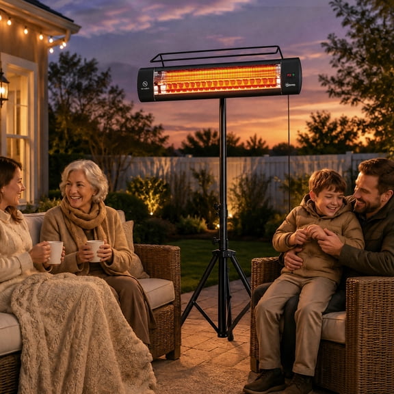 Outsunny Electric Patio Heater, 1500 W Standing IP65 Outdoor Infrared Heater with Tripod, 3 Heat Levels, 24H Timer, Touch/Remote Control, Black