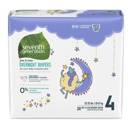 Seventh Generation Free & Clear Overnight Baby Diapers Stage 4, 22-32 lbs, 24