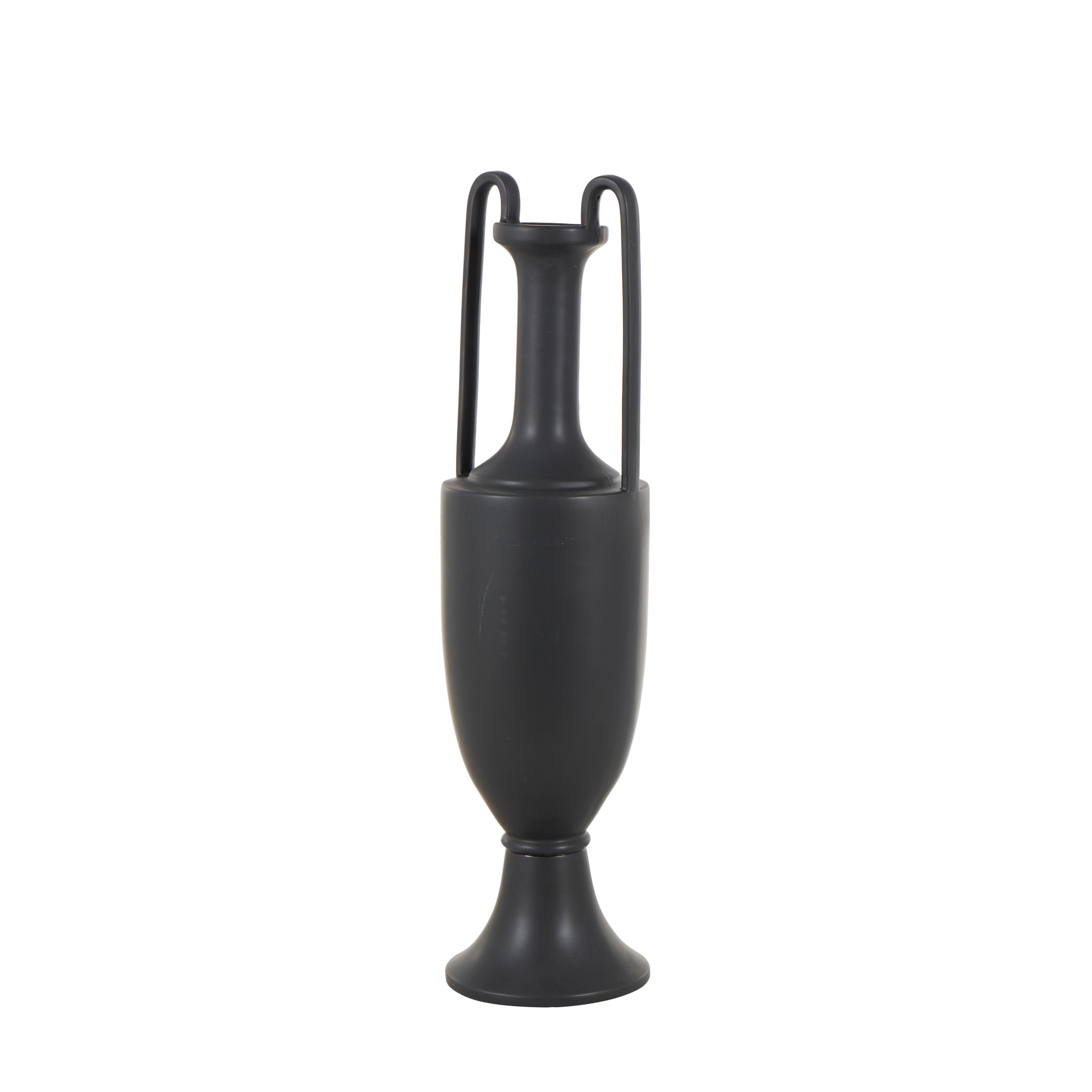 DecMode 30" Fluted Urn Shaped Black Ceramic Vase with Arch Handles