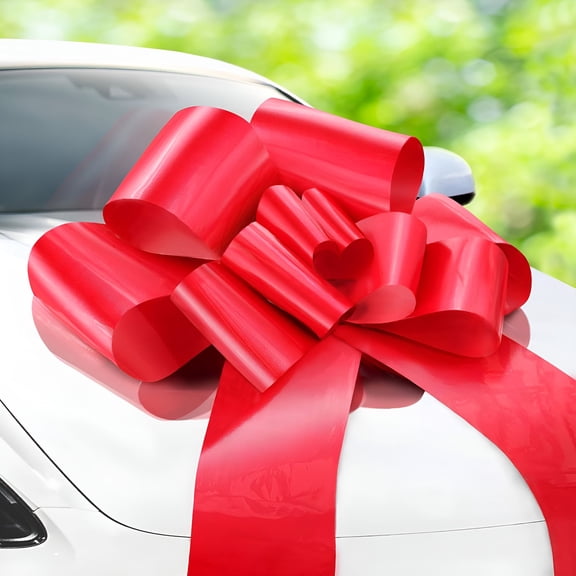 TUWAFE Big Car Bow - Red, 30 Inch - Giant Car Bow for Birthday, Christmas, Wedding Reception, Surprise Party - Large Gift Wrapping for Huge Present