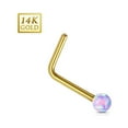 thumbnail image 2 of Nose Ring 20g 14Kt. Gold L Bend Nose Stud Ring with 2mm Opal Ball, 2 of 7