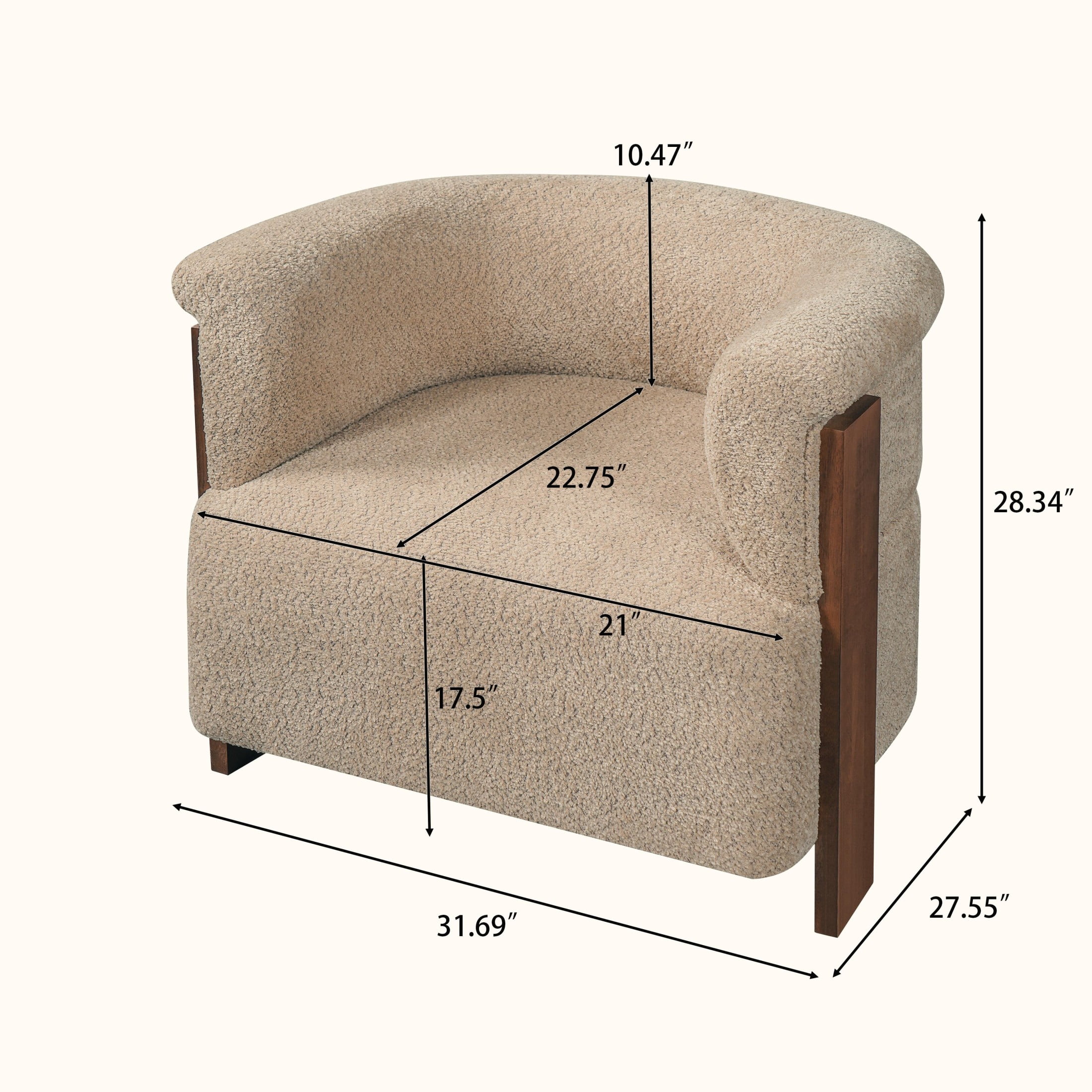 Christopher Knight Home Mid-Century Curved Upholstered Barrel Accent Chair with Wooden Legs, Brown, Set of 2