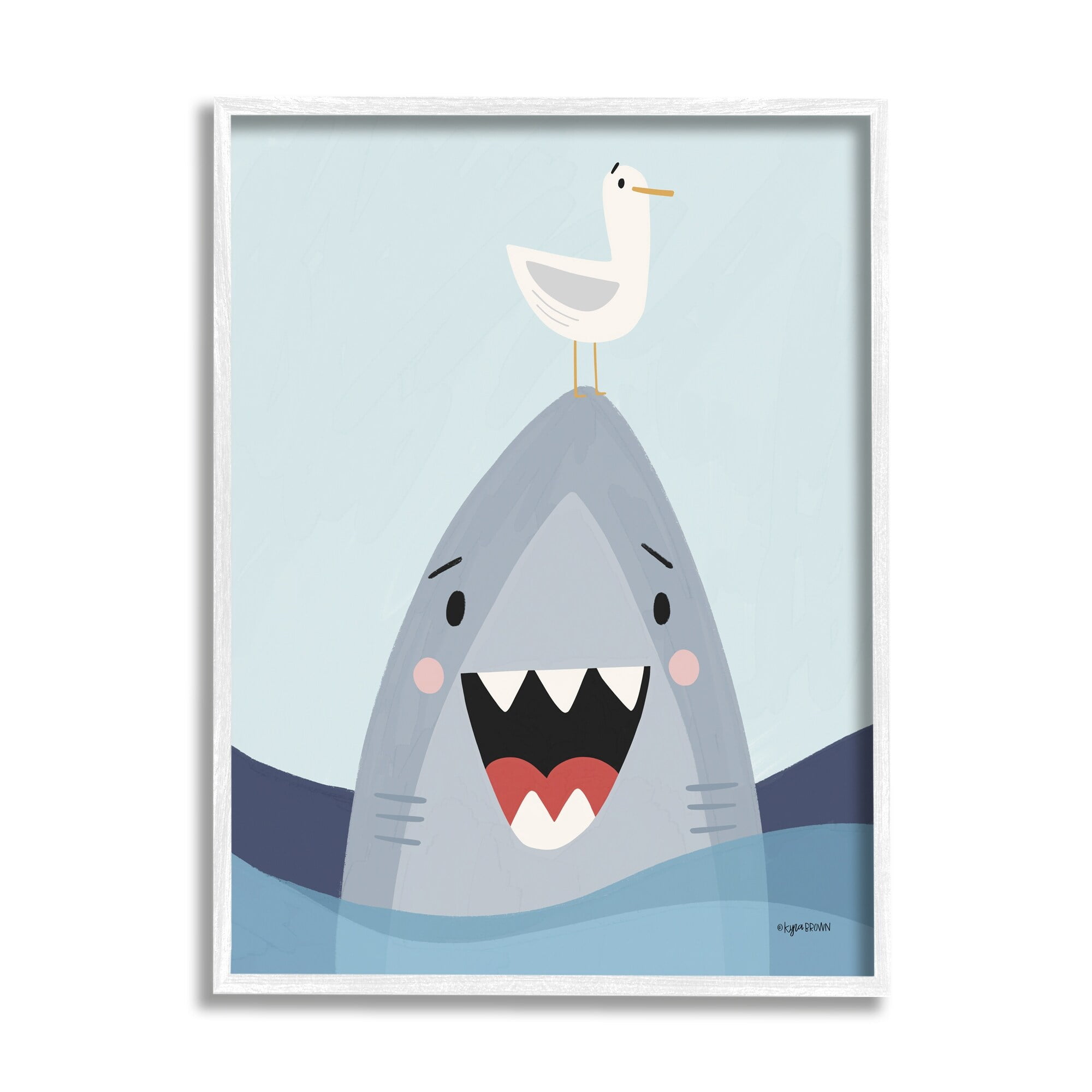 Stupell Industries Quirky Smiling Shark Seagull Nautical Ocean Waves , 16 x 20, Design by Kyra Brown