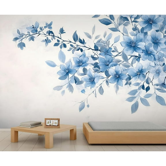 Floral Mural Wallpaper - Cherry Blossom Mural, Creative Flower Large Murals For Living Room Bedroom, Floral Wallpaper For Wall 55"W x 28"H (Not Peel and Stick)