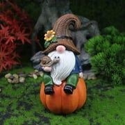 Sculptural Garden Accent Delightful Dwarf Sitting on an Eye Catching Pumpkin