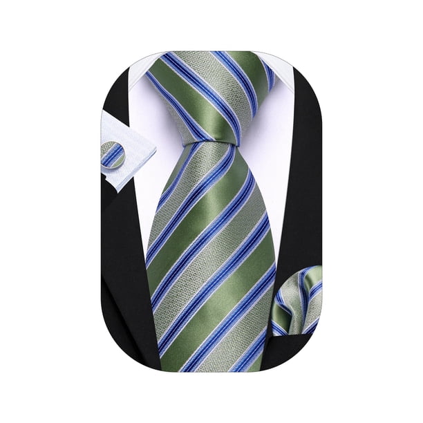 Set de Corbata Barry.Wang Verde Salvia de Seda a Rayas 150x8.5 cm
