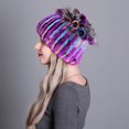 thumbnail image 3 of Bonnet à Fourrure de Couleur Contrastante pour Femmes Hiver avec Patchwork, 3 of 4