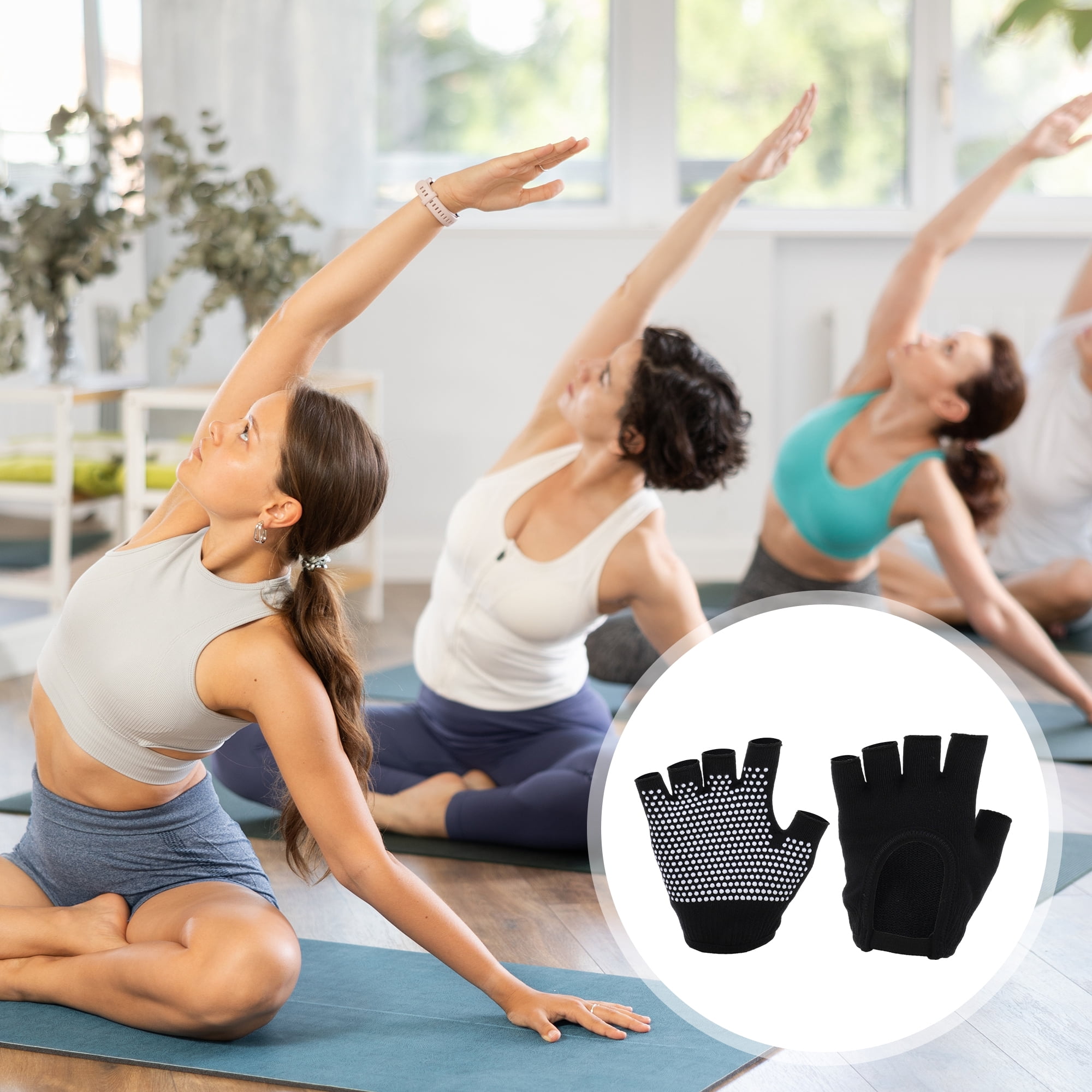 Unique Bargains Fingerless Yoga Gloves Designed One Size 1Pair Black