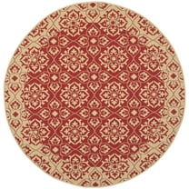 SAFAVIEH Courtyard Austin Geometric Indoor/Outdoor Area Rug, 5'3" x 5'3" Round, Red/Cream