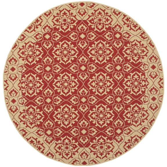 SAFAVIEH Courtyard Austin Geometric Indoor/Outdoor Area Rug, 5'3" x 5'3" Round, Red/Cream