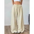 thumbnail image 4 of Women Drawstring Striped Pants Loose Wide Leg Trousers Casual Low Waist Pants Comfy Lounge Pants with Pockets Yellow L, 4 of 9