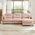 thumbnail image 3 of 107" L-Shaped Oversized Chenille Modular Sectional Sofa with 1 Ottoman, High-Density Foam Cushions, Tufted Pleated Cushion Backrest, Modern 3-Seater Couch with 2 Pillow, for Living Room, Pink, 3 of 7