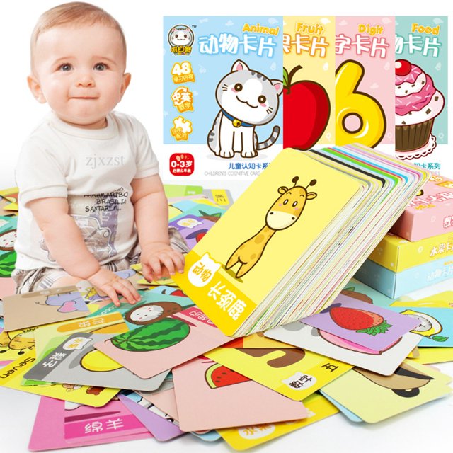 Gwong Juguete 48 unids / set de dibujos animados animal fruta emparejamiento inglés chino tarjetas bebé aprendizaje juguete Gwong 30004383