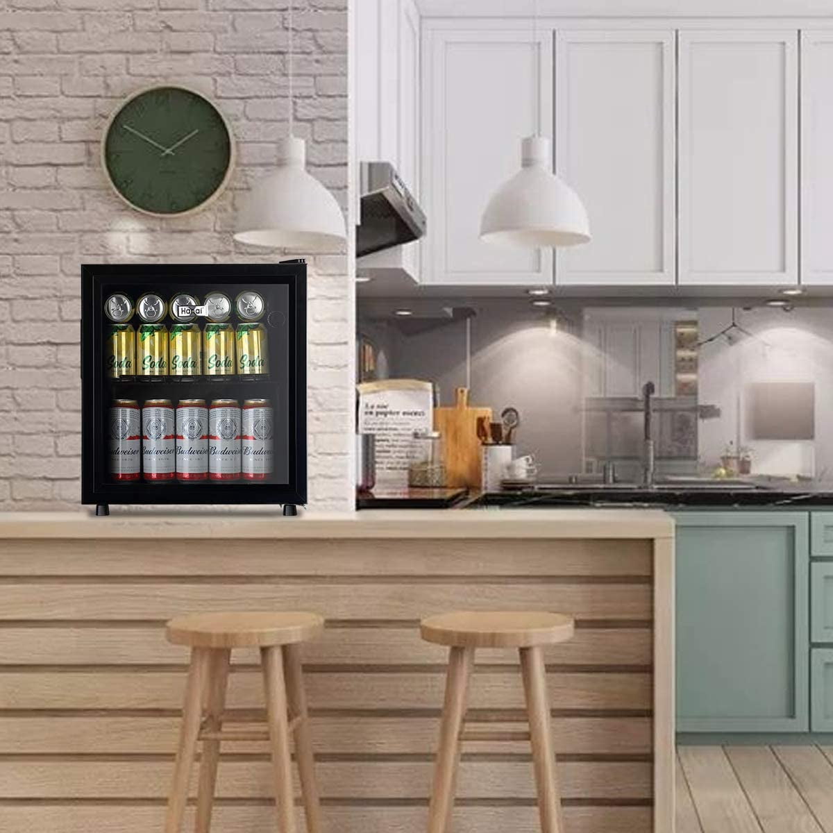 WANAI 1.6Cu.ft Beverage Refrigerator, Mini Fridge with Glass Door, Black