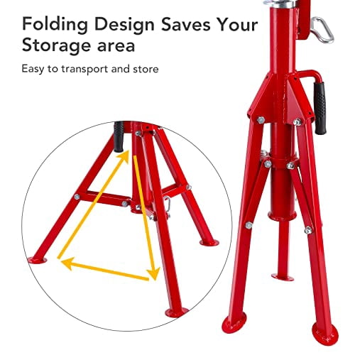 Heavy Duty V-Head Pipe Jack Stand, 2500LB Capacity, Adjustable Height 24-52 Inch, Portable Folding Tripod Base for Welding, Automotive, Construction & Plumbing