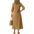 thumbnail image 4 of Robe Tailleur pour Femme Robe pour Femmes Longue Robe Bohème de Plage Élégante Robe Maxi Robe à Col en V Robe à Manches 3/4 Brun Clair G, 4 of 5