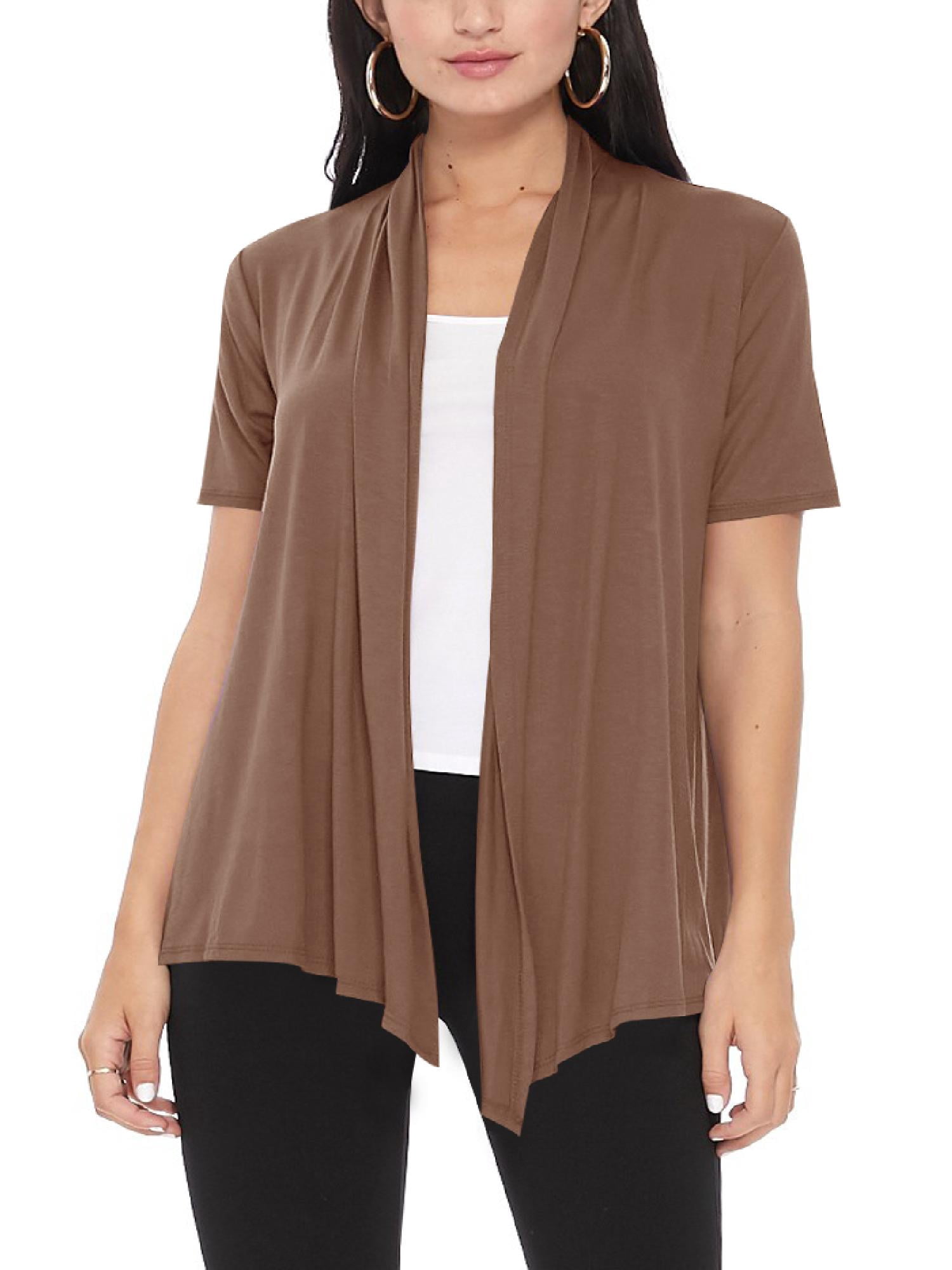 Women's Short Sleeve Draped Open Front 