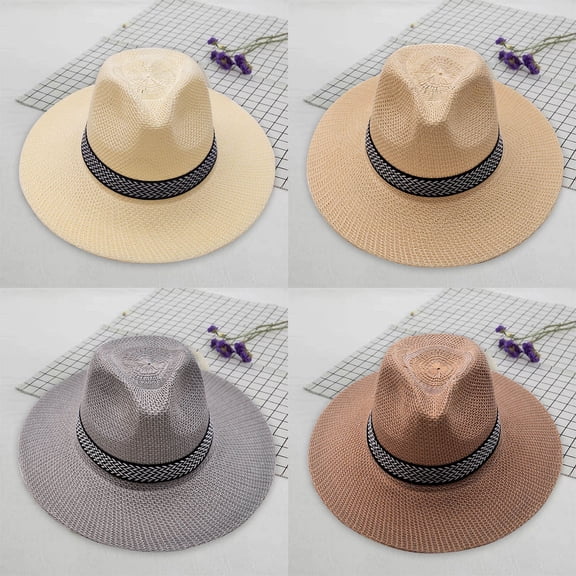 KLOY2K Womens Mens Wide Brim Straw Panama Hat Summer Beach Sun Hats Straw Hat for Women One Size